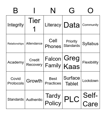 Welcome Back BINGO Card