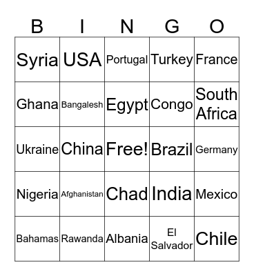 World Geography Bingo Card