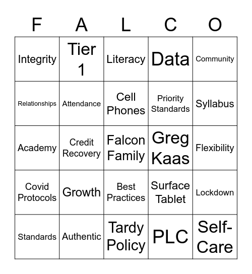 Welcome Back BINGO Card