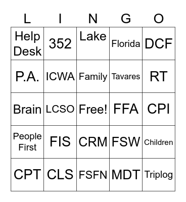 All Staff Bingo Card