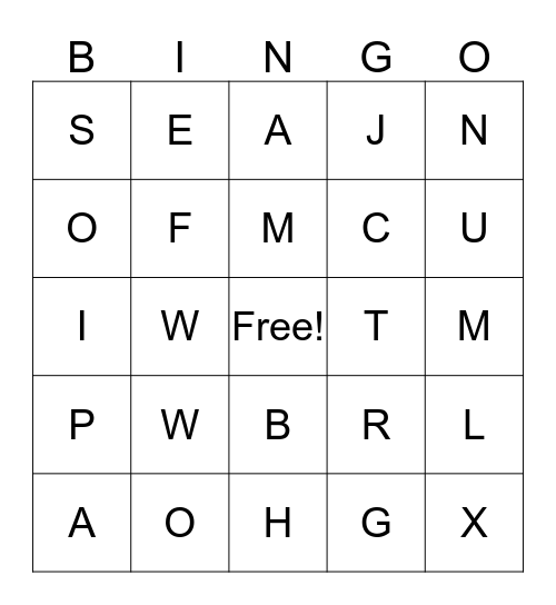 ALPHABET Bingo Card