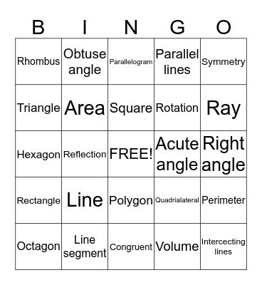 Geometry bingo Card