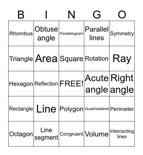 Geometry bingo Card