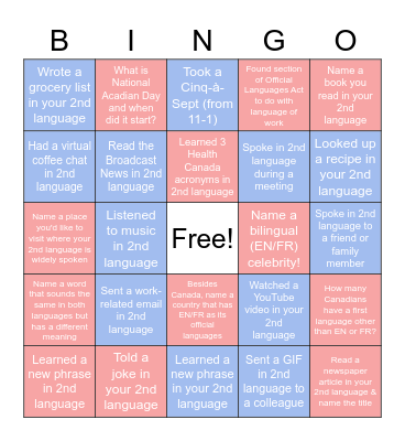 Bingo in your 2nd Language! Bingo Card