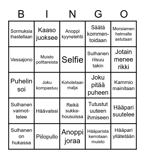 Hääbingo 20.8.2022 Bingo Card