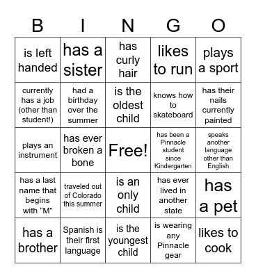 Pinnacle Bingo Card