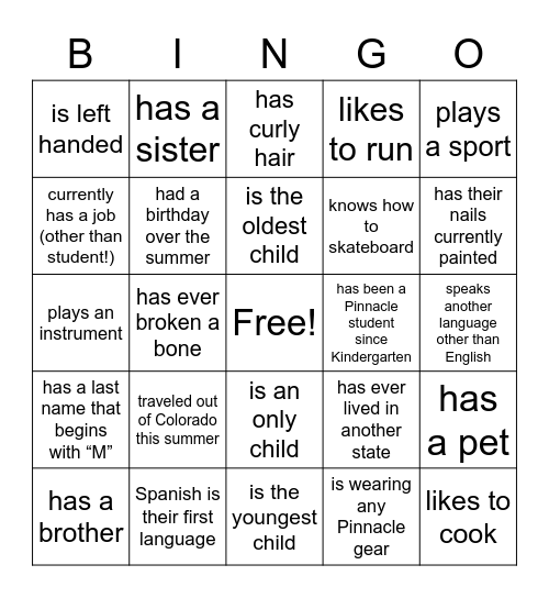 Pinnacle Bingo Card