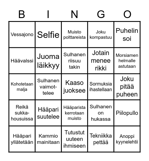 Hääbingo 20.8.2022 Bingo Card