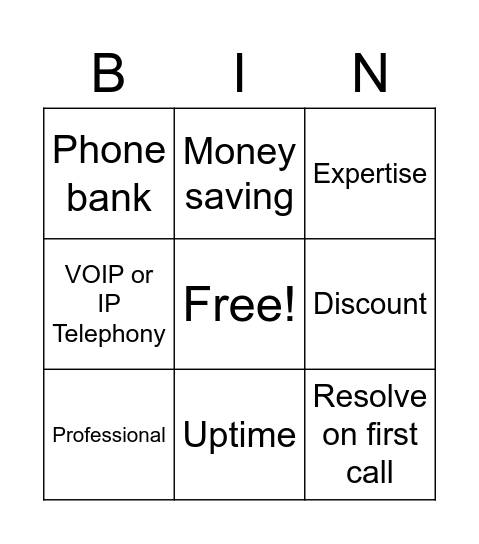 Outside Support/Phone Service Bin(go) Bingo Card