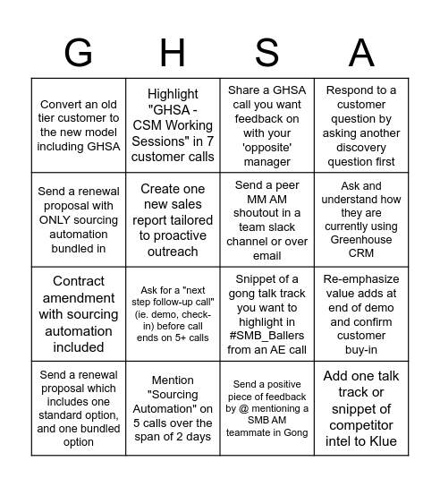 SMB Account Managment Bingo Card