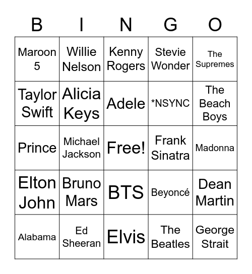 ONE HIT WONDERS Bingo Card