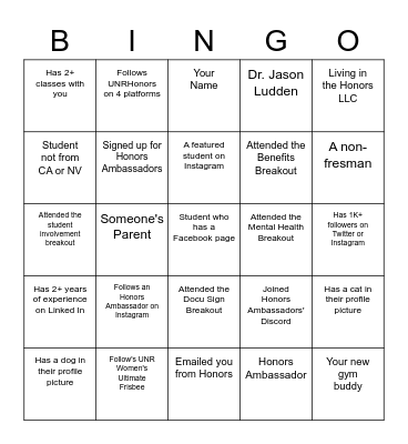 Honors MPO Bingo Card