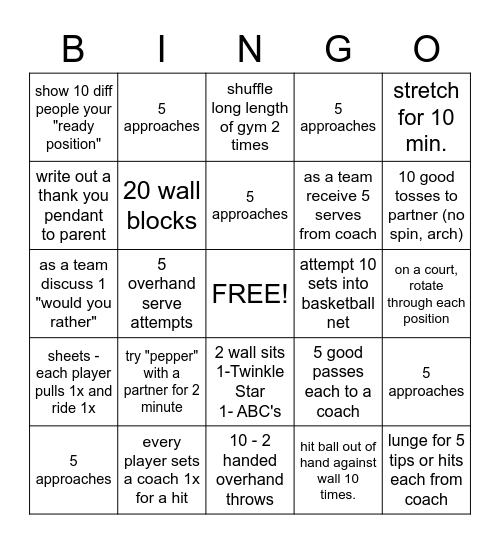 VOLLEYBALL BINGO Card