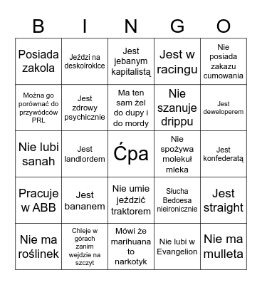 Red flags u Matkojebców Bingo moment Bingo Card