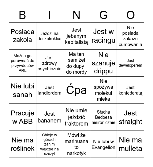 Red flags u Matkojebców Bingo moment Bingo Card