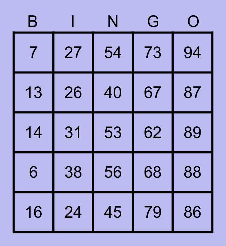 NUMEROS 0-100 Bingo Card