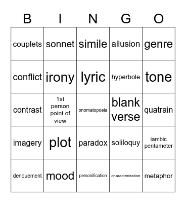 Literary Terms Bingo Card