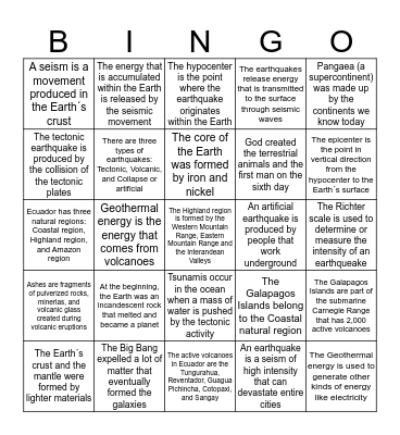 Unit 1: Earth Evolution Bingo Card