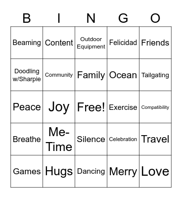 Happiness Bingo Card