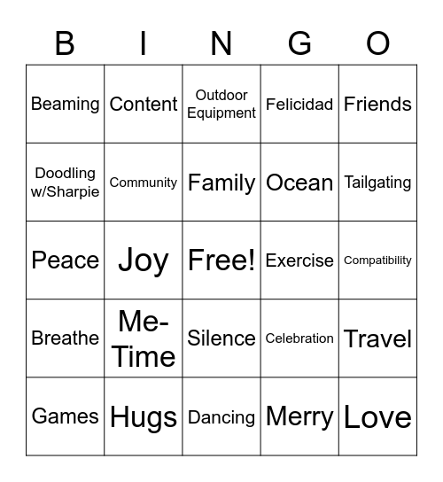 Happiness Bingo Card