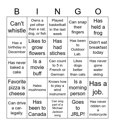 Getting to Know You Bingo Card