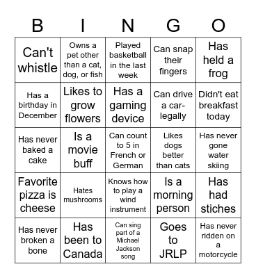 Getting to Know You Bingo Card