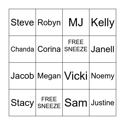 SNEEZO 2022 Bingo Card