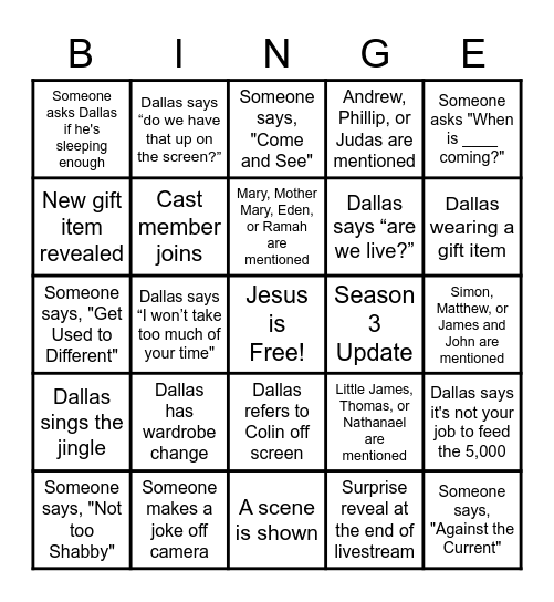 The Chosen Bingo Card