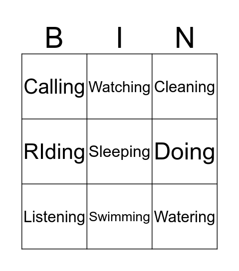 Verbs Bingo Card