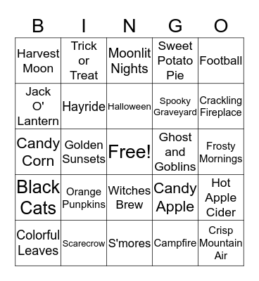 Autum Reflections Bingo Card