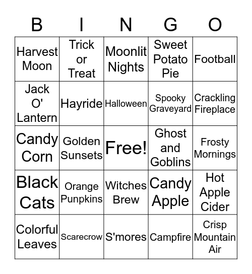 Autum Reflections Bingo Card