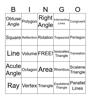 Geometry Bingo Card