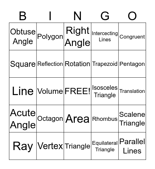 Geometry Bingo Card