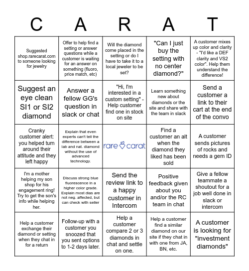 Rare Carat Bingo - September Edition Bingo Card