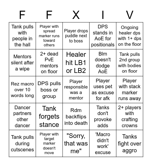 Alliance Raid Silliness Bingo Card