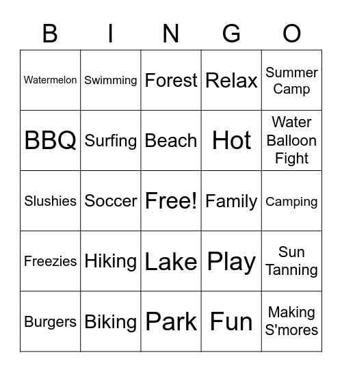 Summer Bingo Card