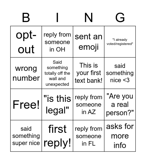 Vot-ER Text Bank! Bingo Card