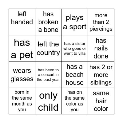 Get to Know You Bingo Card