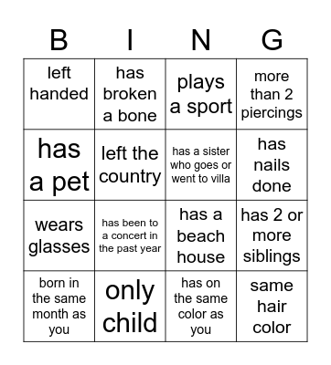 Get to Know You Bingo Card