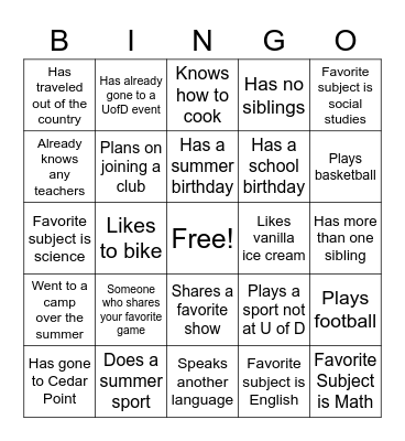 Icebreaker Bingo Card