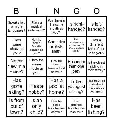 NewRez Bingo Card