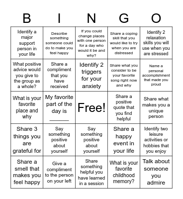 Well-Being Bingo Card