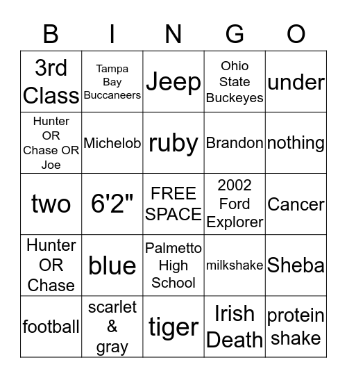 Mr. & Mrs. Jones Bingo Card