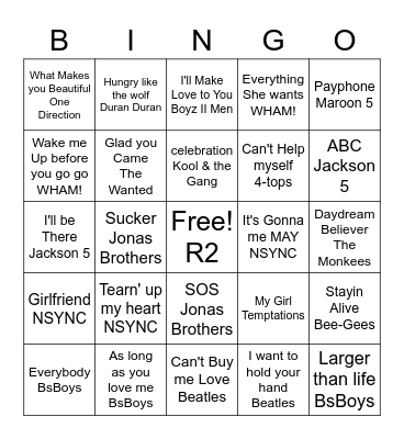 Boy Bands Bingo R2 Bingo Card