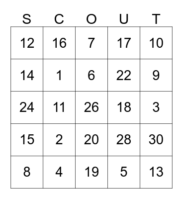 SCOUT BINGO Card