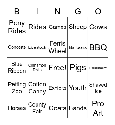 Ventura County Fair Bingo Card