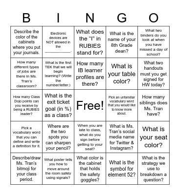 Ms. Tran's Classroom Scavenger Hunt Bingo Card