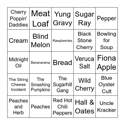 Food Band Names Bingo Card