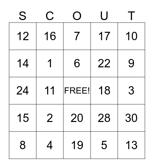 SCOUT BINGO Card