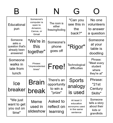 PD  Bingo Card